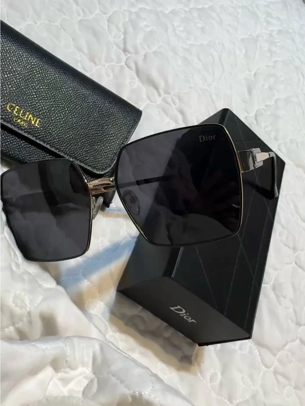 Dior Black Square Frame Sunglasses with Silver Accents